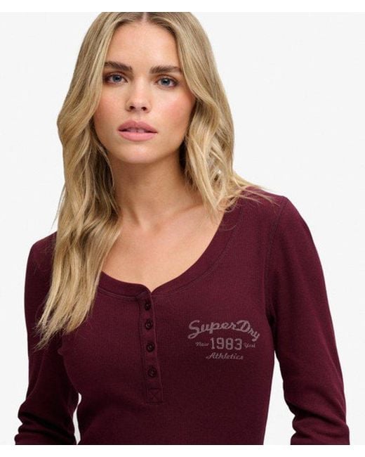 Superdry Athletic Button Down Longsleeve Top in het Red