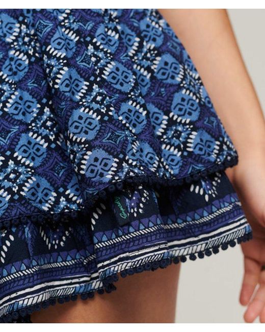 Superdry Blue Vintage Tiered Mini Skirt