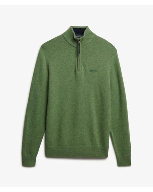 Superdry Green Wool Blend Half Zip Jumper for men