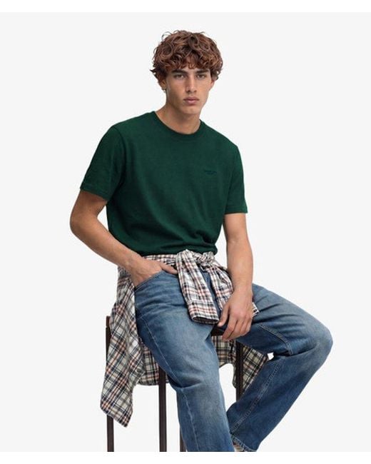 Superdry Green Essential Stacked Logo Embroidered T-Shirt for men