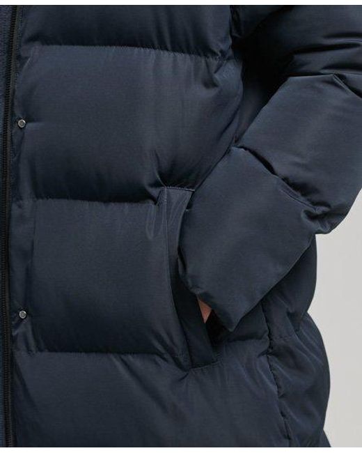 Superdry Blue Hooded Maxi Puffer Coat