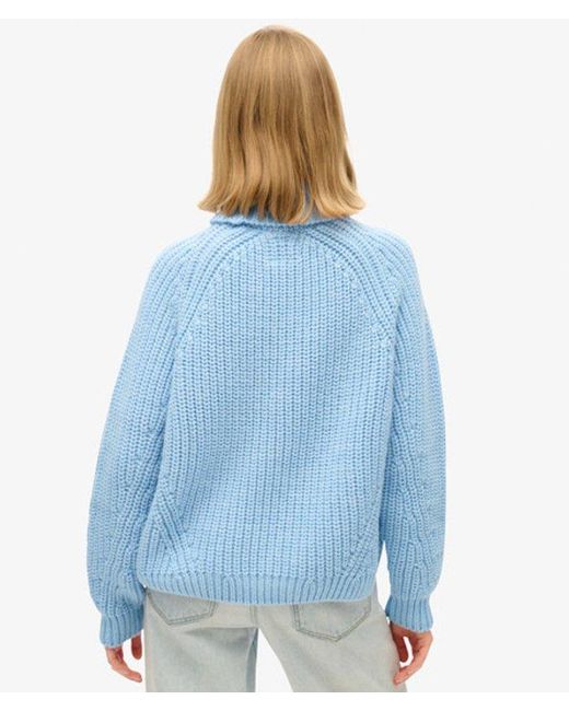 Superdry Blue & Co Knitted Slouchy Stitch Roll Neck Jumper