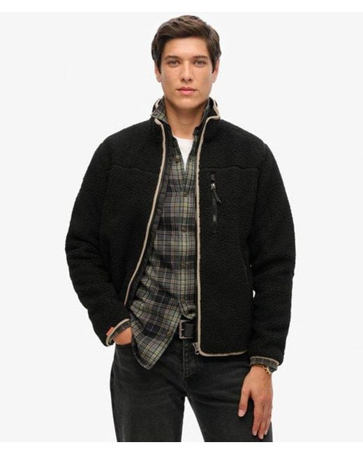 Superdry Black Outdoor Sherpa Fleece Jacket for men