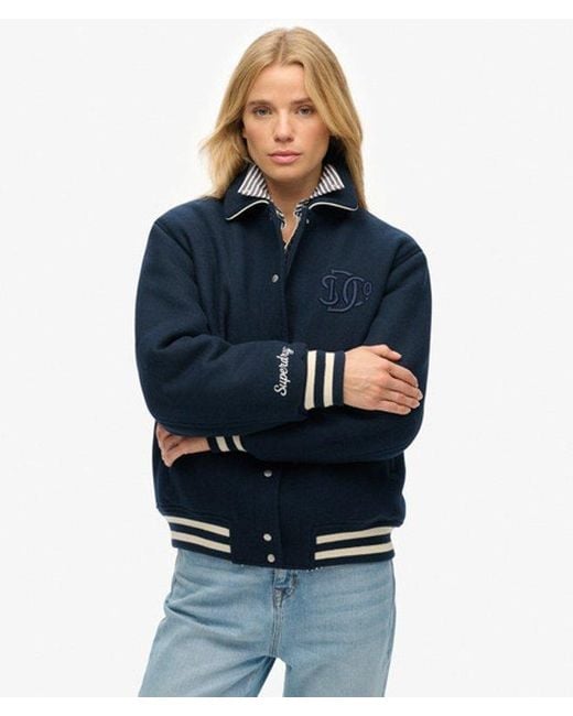 Superdry Blue Country Club Wool Bomber Jacket