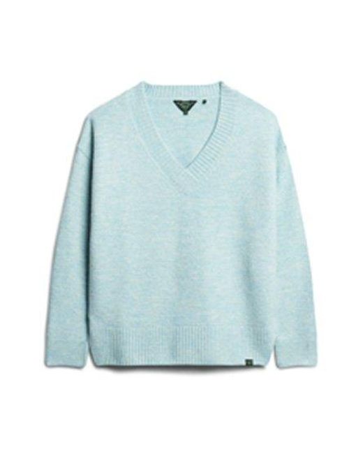 Superdry Blue Oversized V Neck Jumper