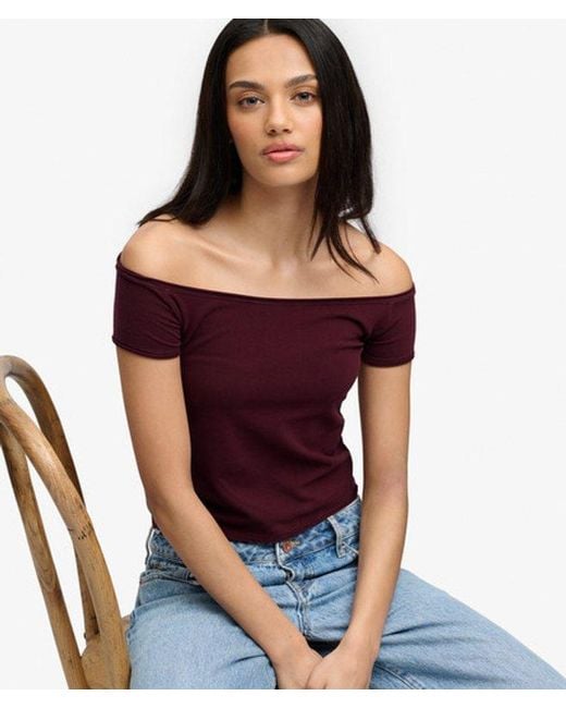 Superdry Red & Co Bardot Short Sleeve Off Shoulder Top