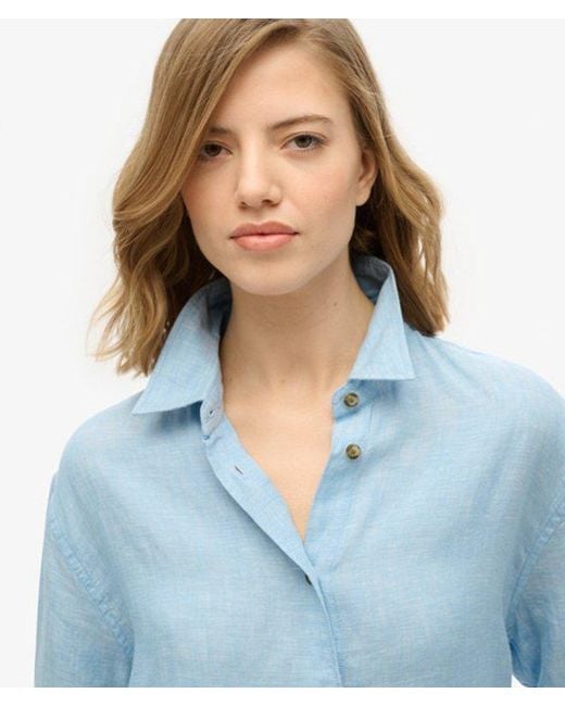 Superdry Blue & Co Casual Linen Boyfriend Shirt