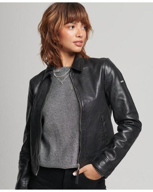 Superdry Gray Studios Downtown Leather Jacket Black