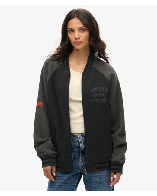 Superdry Black Colourblock Oversized College Graphic Jersey Bomber Jacket