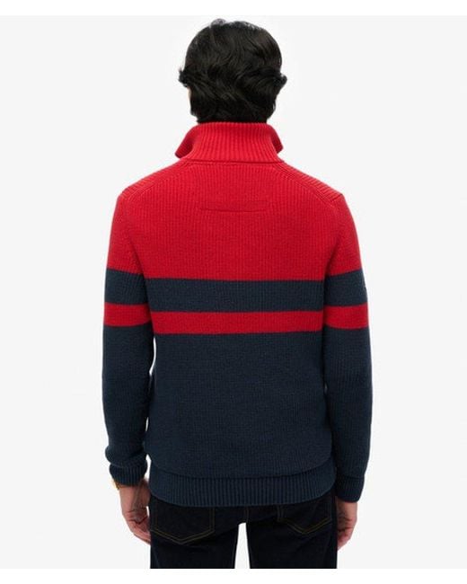 Superdry Red Cotton Classic Stripe Half-Zip Jumper for men