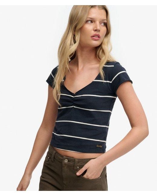 Superdry Blue & Co Athletic Essentials Gathered Pattern Top
