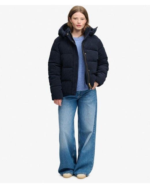 Superdry Blue & Co Premium Hooded Cord Puffer Jacket