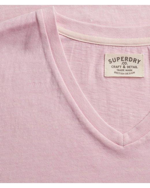 Superdry Pink Classic Cotton Linen V-Neckline T-Shirt for men