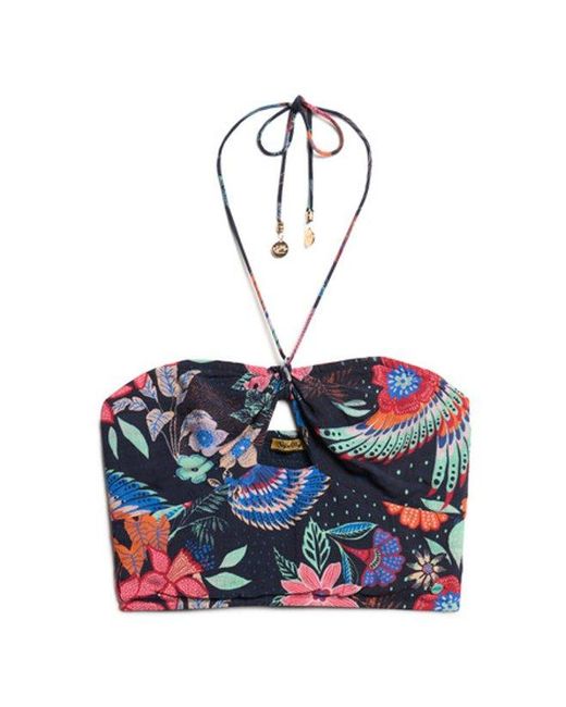 Superdry Kort Geweven Topje Met Uitsnijdingen in het Blue