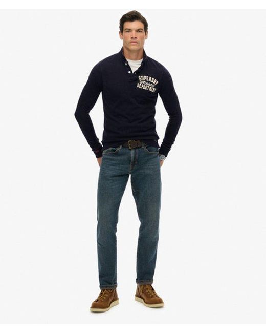 Superdry Vintage Athletic Polo Met Lange Mouwen in het Blue voor heren
