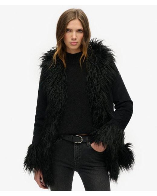Superdry Black & Co Slim Fit Faux Fur Lined Afghan Coat