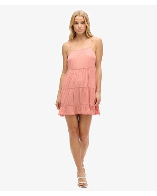 Superdry Pink Tiered Mini Beach Cami Dress