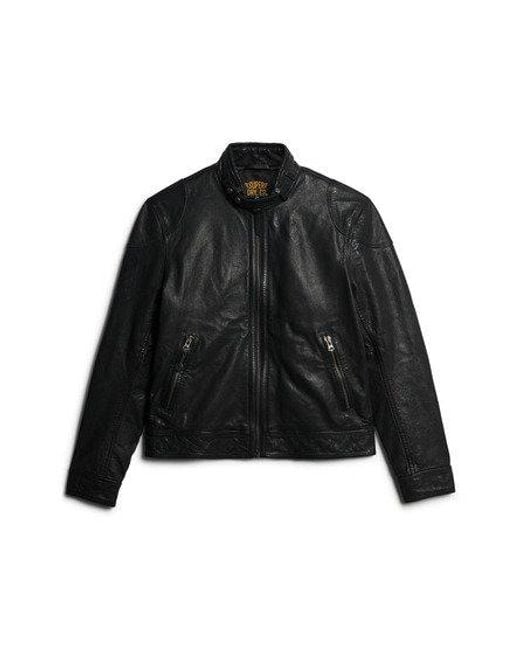 Superdry Black Leather Racer Jacket for men