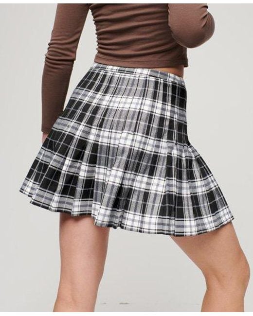 Superdry Black Check Pleated Mini Skirt