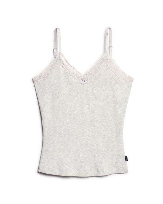 Superdry Athletic Essential Lace Trim Cami Top in het Gray