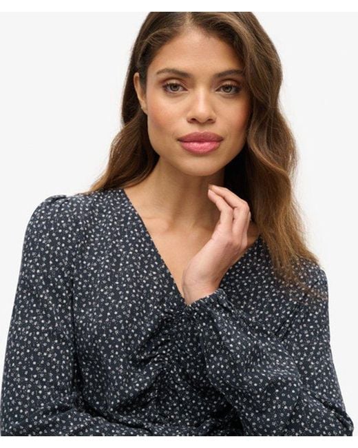 Superdry Blue Vintage Tie Front Top
