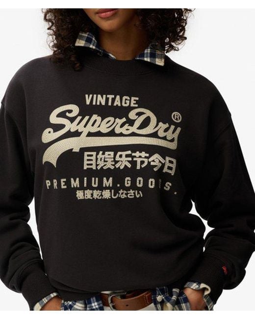 Superdry Black & Co Embellished Vintage Logo Loose Crew Sweatshirt