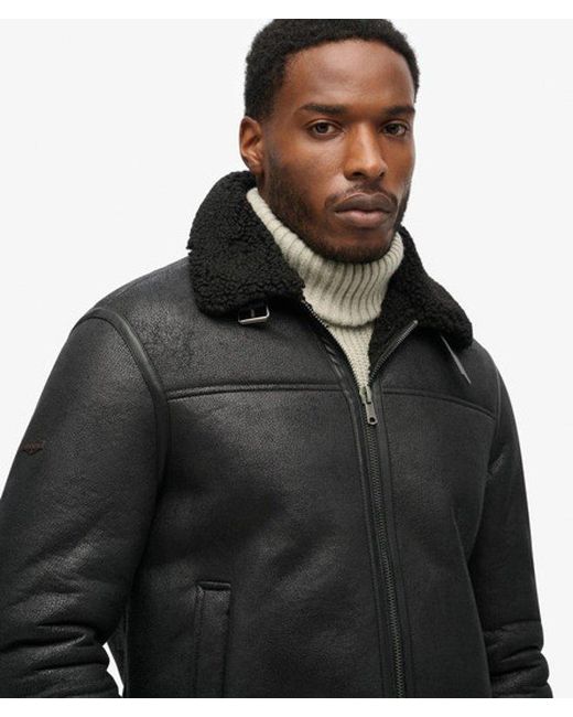 Superdry Black & Co Faux Shearling Aviator Jacket for men