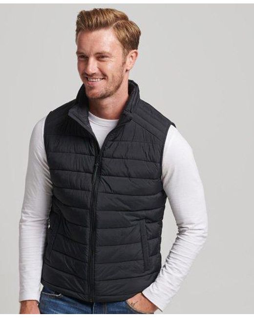 Superdry Lightweight Short Padded Gilet in Black for Men Lyst