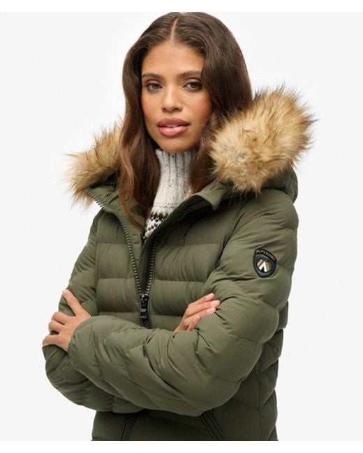 Superdry Green Fuji Faux Fur Hooded Longline