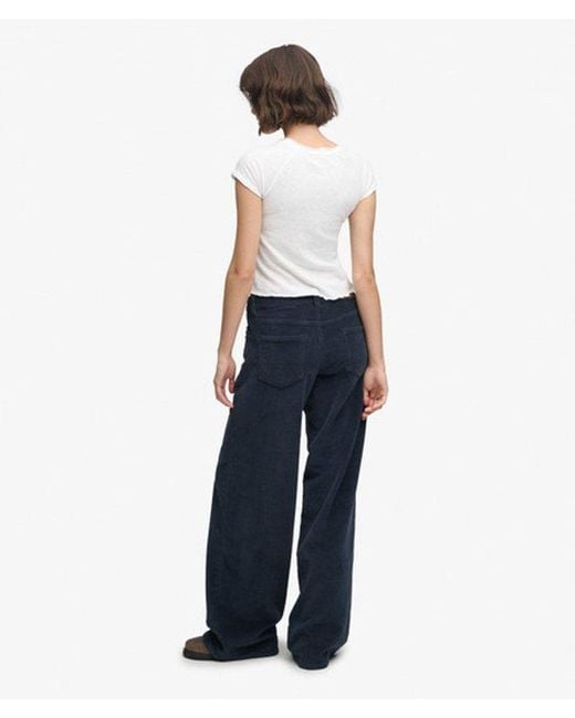 Superdry Blue Mid Rise Baggy Jumbo Cord Pants Size: 28/30