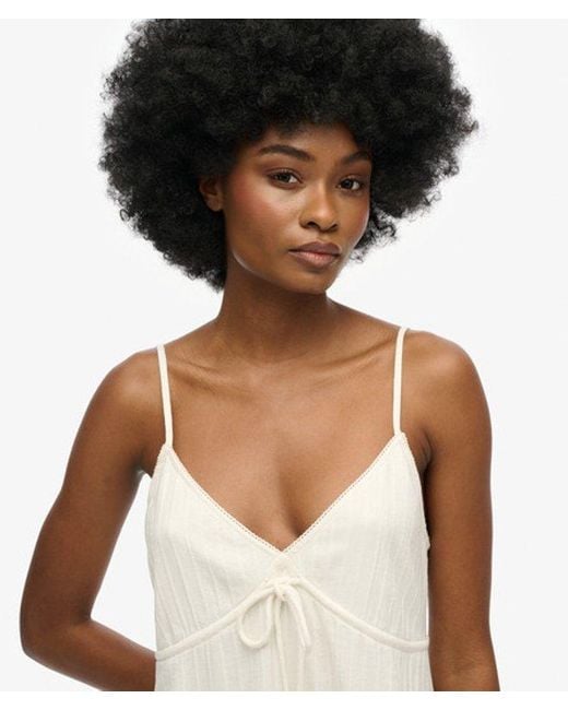 Superdry White Cotton Textured Woven Cami Mini Dress