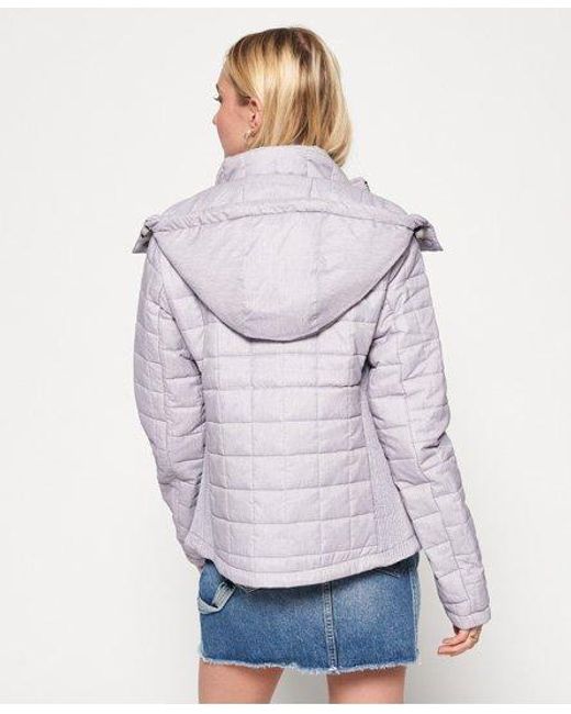 Superdry Blue Hooded Box Quilt Fuji Jacket Cloud Marl