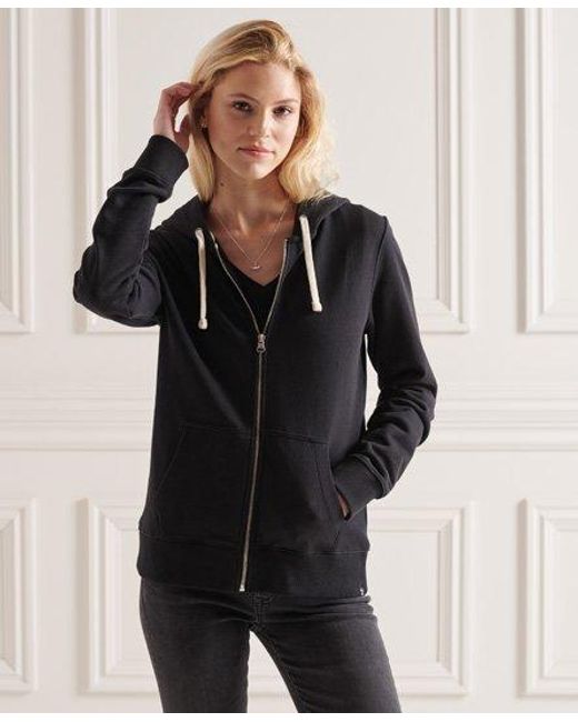 Superdry Black Organic Cotton Standard Label Loopback Zip Hoodie