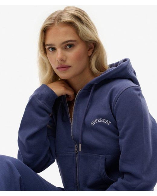 Superdry Blue & Co Essential Logo Cropped Zip Hoodie