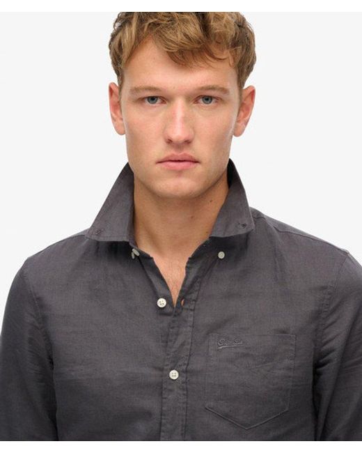 Superdry Gray & Co Cotton Linen Long Sleeve Shirt for men