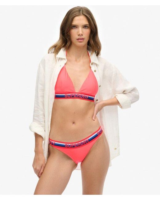 Superdry Gestreepte Triangelbikinitop in het Red