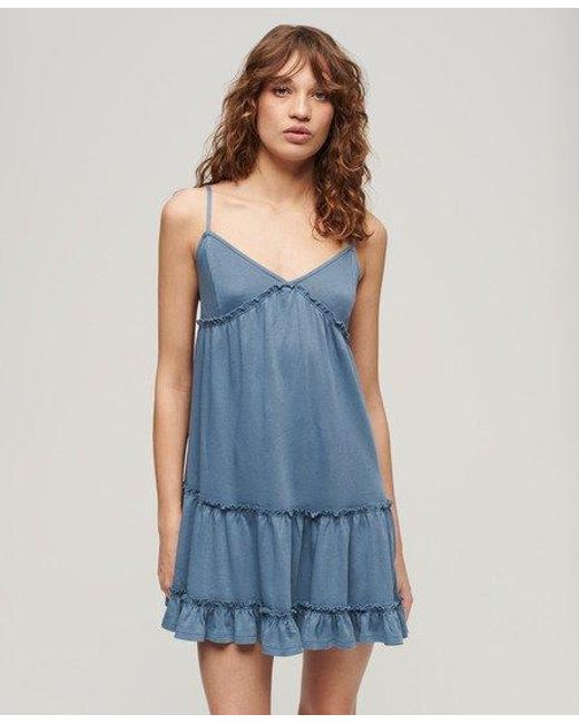 Superdry Blue Jersey Tiered Cami Mini Dress