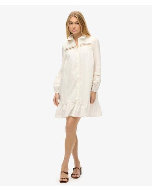 Superdry White & Co Cotton Lace Detail Mix Shirt Dress