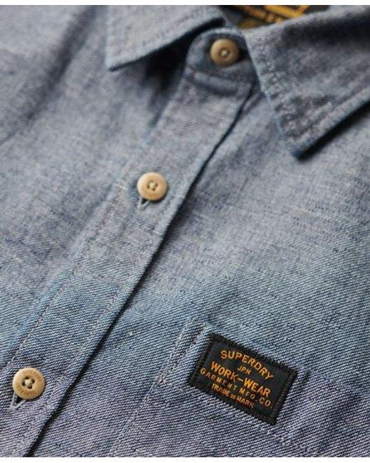 Superdry Blue Cotton Workwear Long Sleeve Shirt for men