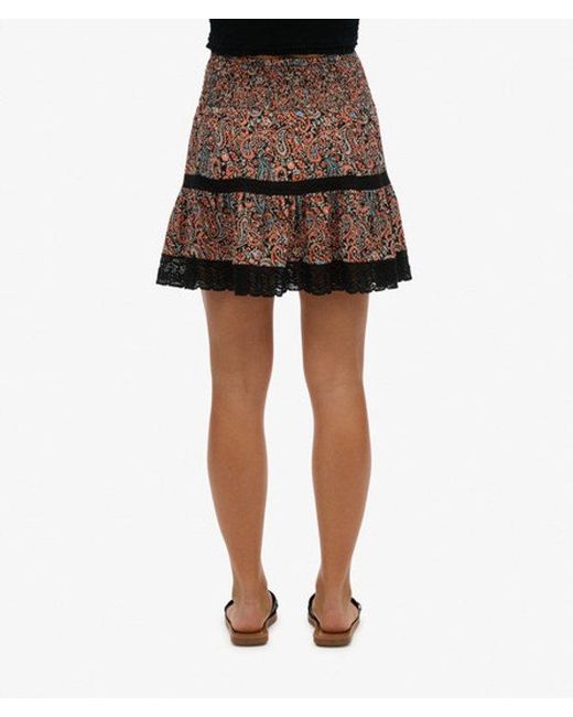 Superdry Black & Co Printed Lace Trim Mini Skirt