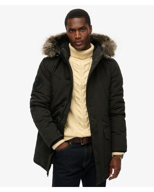 Superdry Black Everest Faux Fur Hooded Parka Coat for men