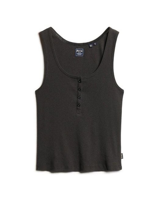 Superdry Black & Co Ladies Slim Fit Ribbed Athletic Essentials Button Down Vest Top