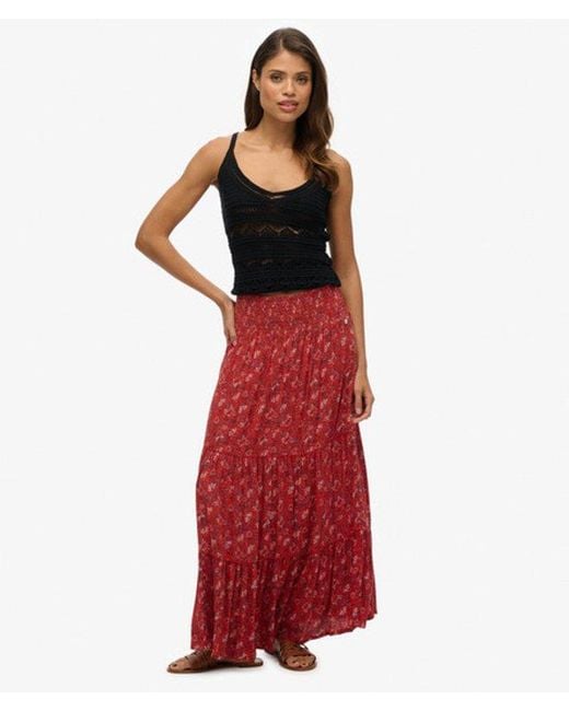 Superdry Red Print Maxi Skirt