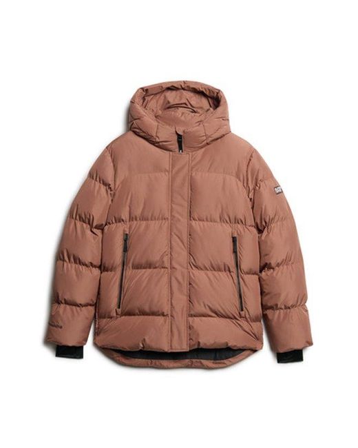 Superdry Brown & Co Hooded Mid Length Sports Puffer Jacket