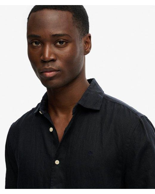 Superdry Black & Co Riviera Short Sleeve Linen Shirt for men