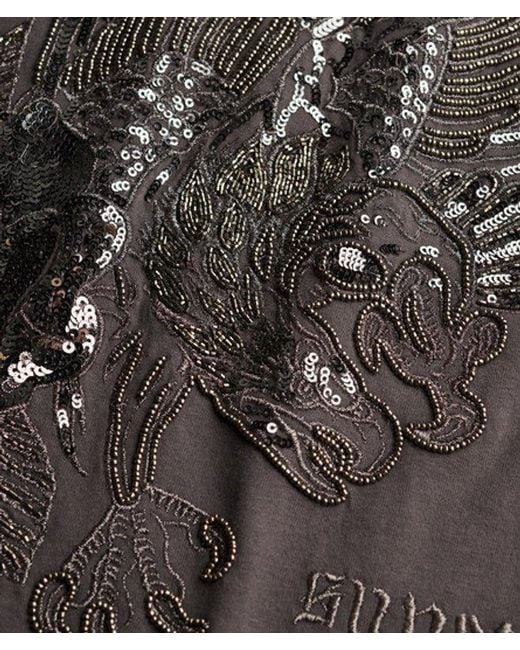 Superdry Gray & Co Tattoo Embellished Oversized T-shirt