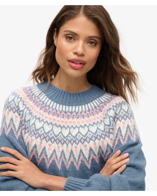 Superdry Blue & Co Loose Fit Fairisle Slouchy Pattern Jumper