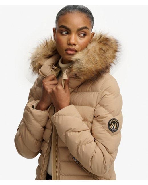 Superdry Brown & Co Fuji Faux Fur Hood Padded Jacket