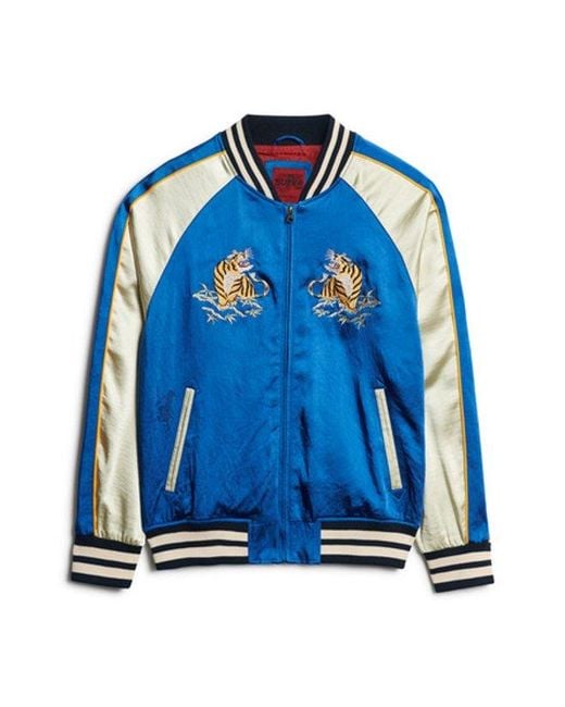 Superdry Blue & Co Fully Lined Embroidered Sukajan Bomber Jacket for men