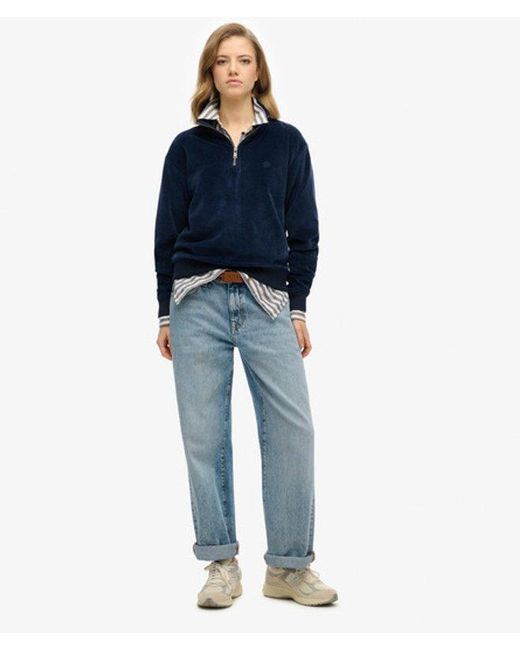 Superdry Blue & Co Velour Half Zip Sweatshirt
